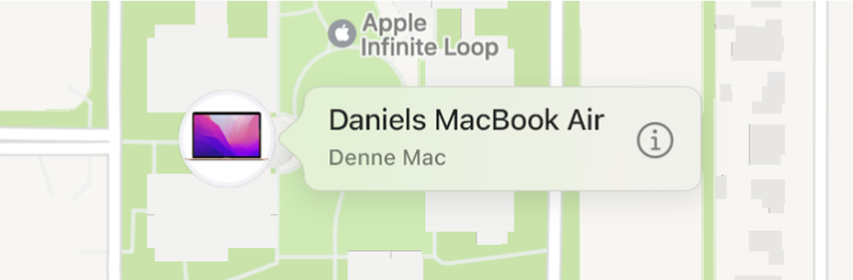 Et nærbillede af infosymbolet for MacBook Air tilhørende Daniel.