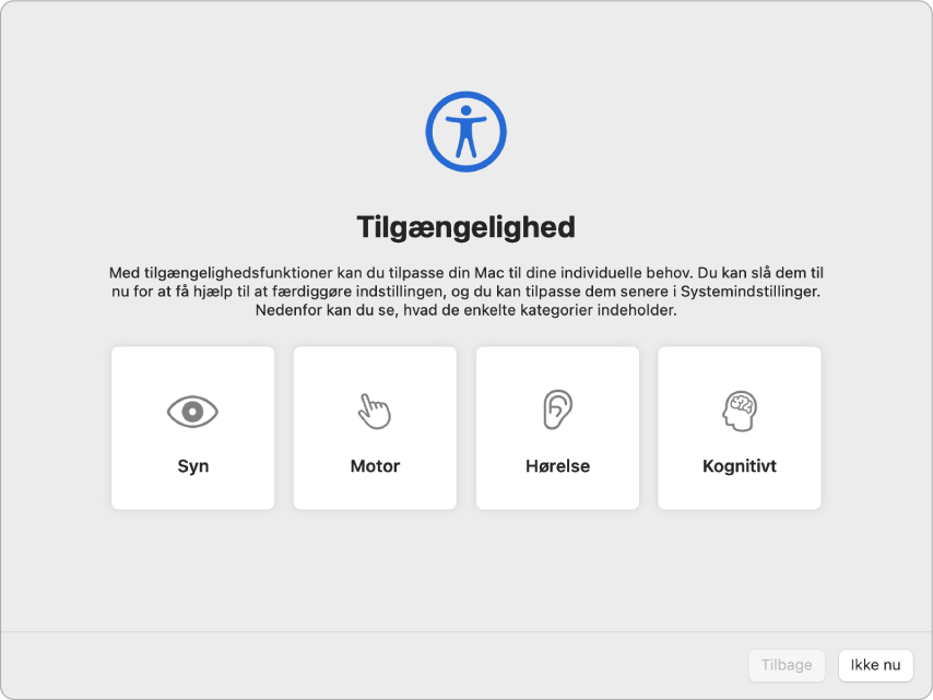 En skærm på Mac med velkomstsiden i Indstillingsassistent.