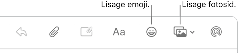 Kirja koostamise aknas kuvatakse emoji ja fotode nuppe.