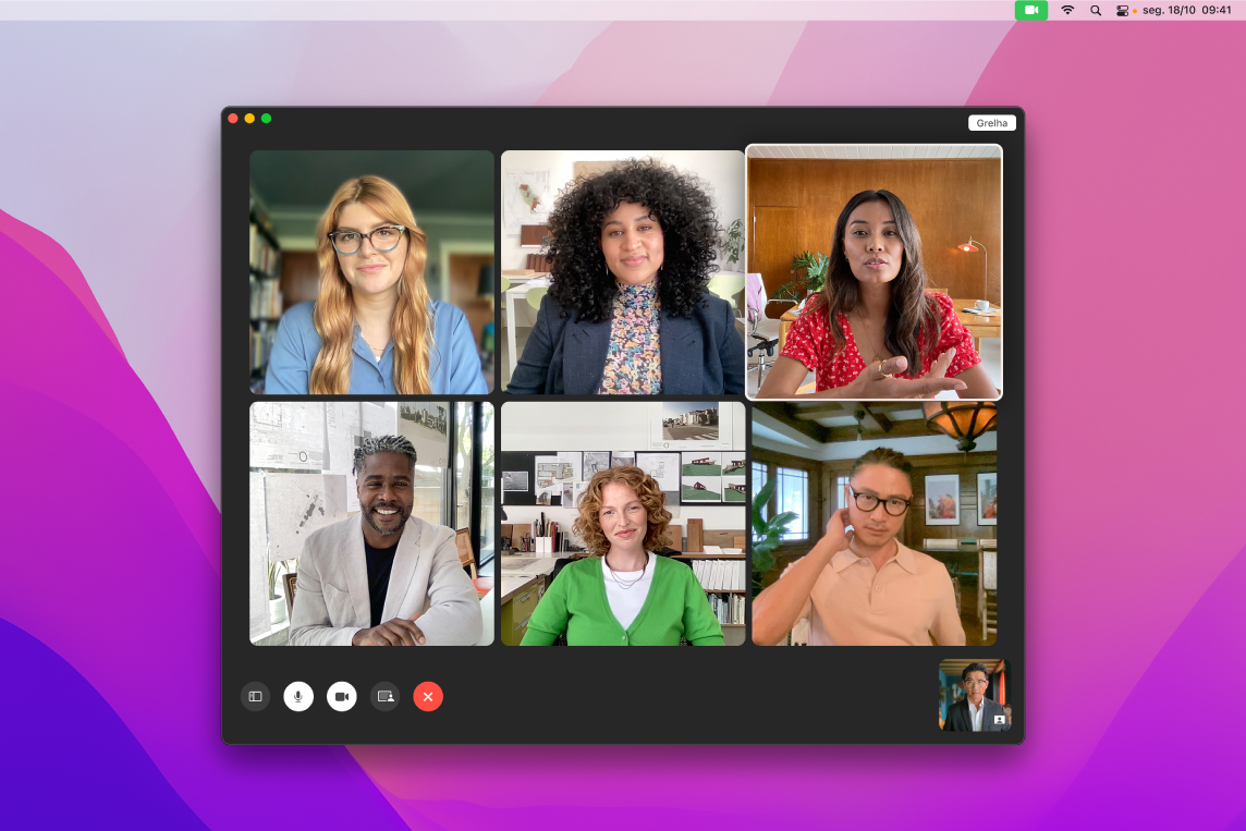 Uma janela do FaceTime com um grupo de utilizadores convidados.