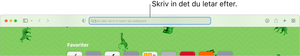 Ett beskuret Safari-fönster med sökfältet högst upp i fönstret.