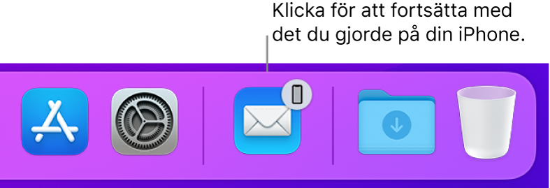 Handoff-symbolen syns i Dock.