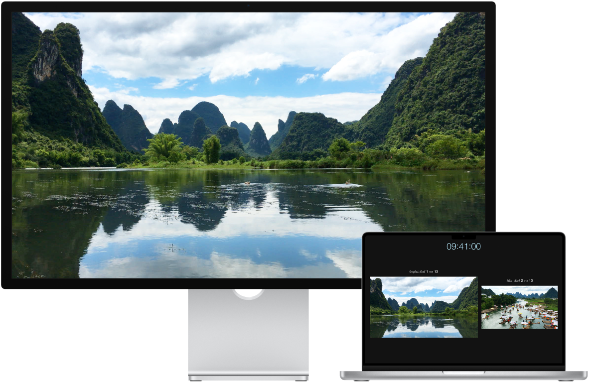 MacBook Pro และ Studio Display ข้างๆ กัน