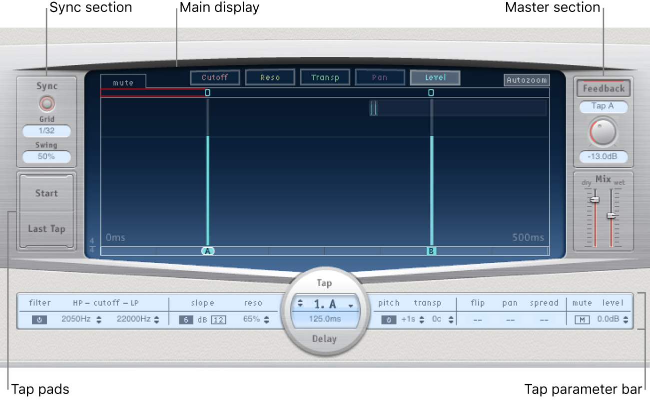 Figure. Delay Designer window, showing main interface areas.