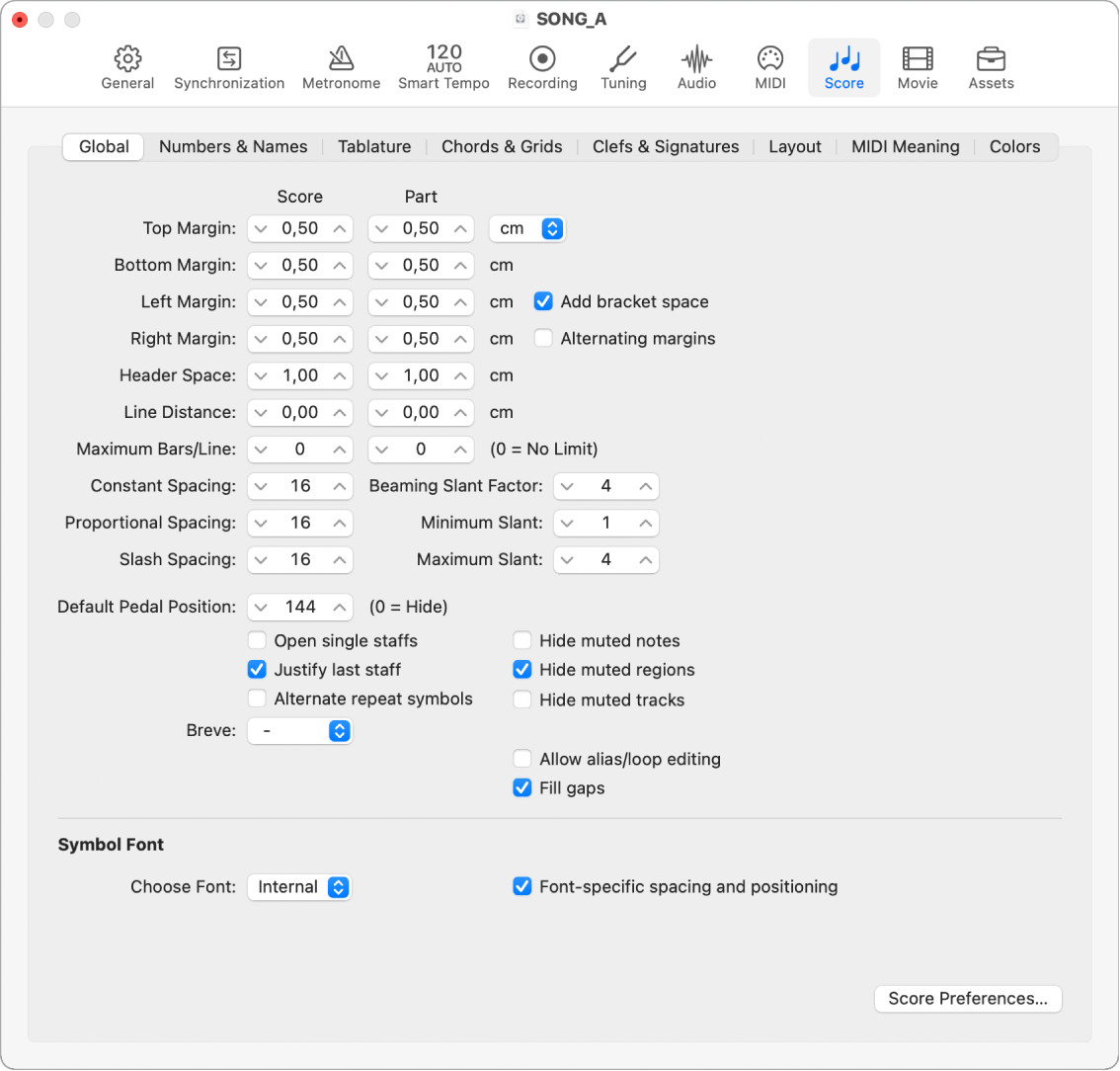 Figure. Global Score settings.