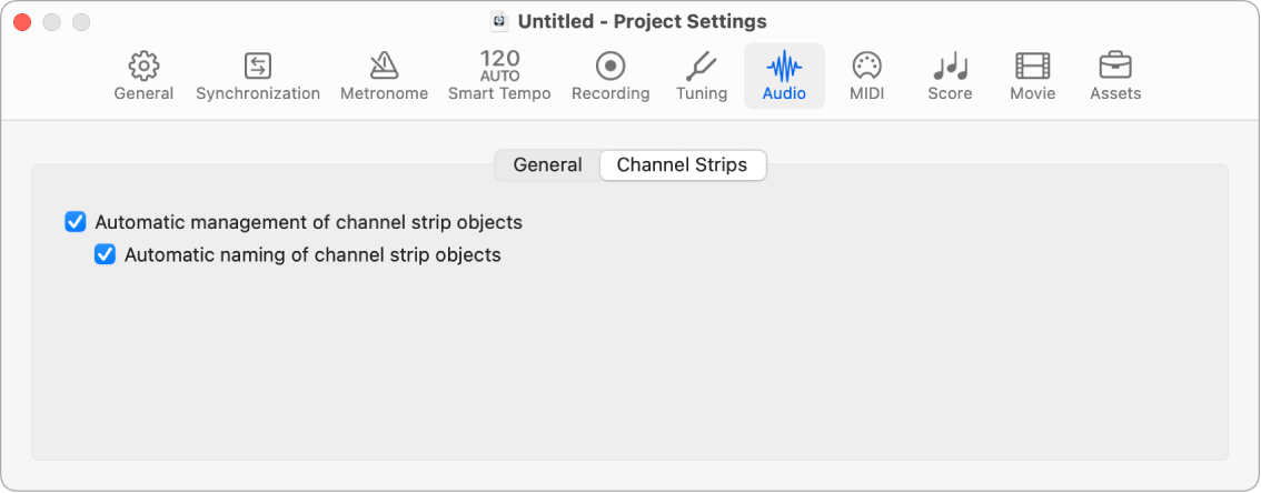 Figure. Channel strip audio settings.