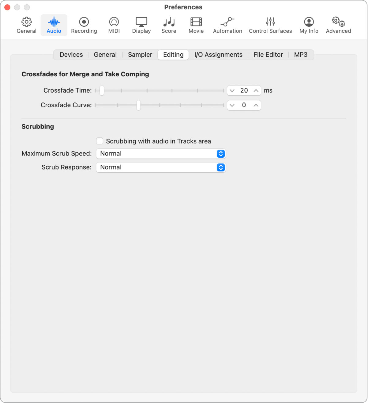 Figure. Audio Editing preferences.