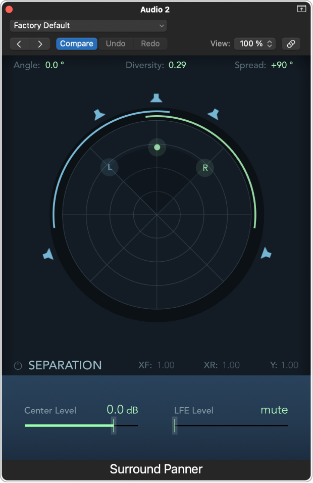 Figure. Stereo to Surround Panner window.