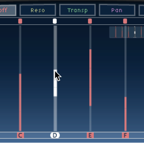 Figure. Tap display, showing filter cutoff edit.