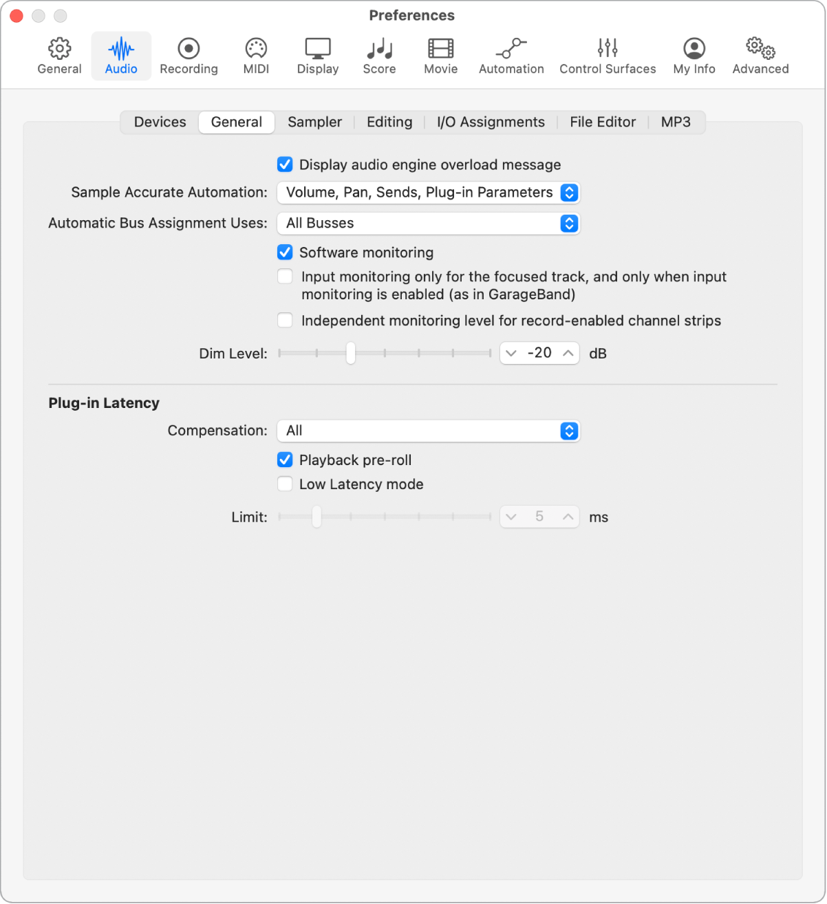 Figure. General Audio preferences.