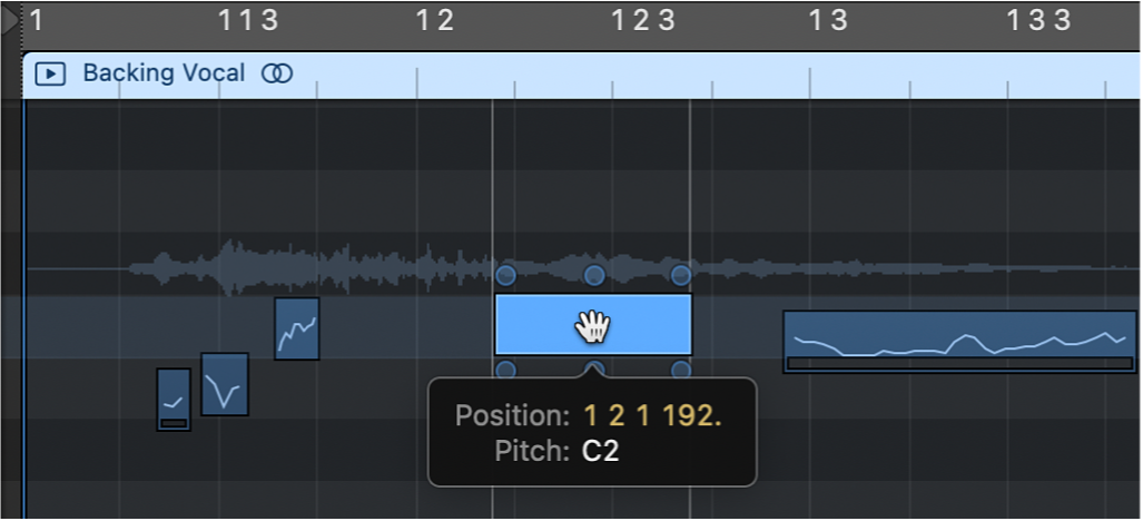 Figure. Dragging a note horizontally in the Audio Track Editor.