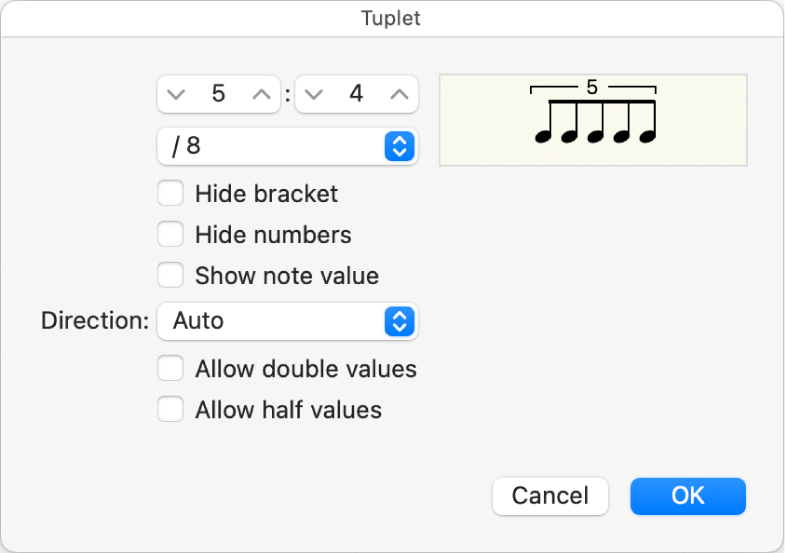 Figure. Tuplet dialog.