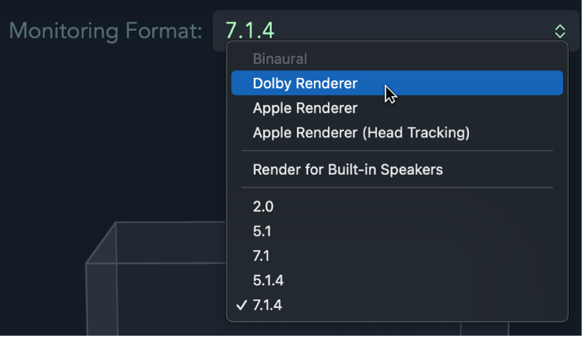 Figure. Monitoring Format pop-up menu.