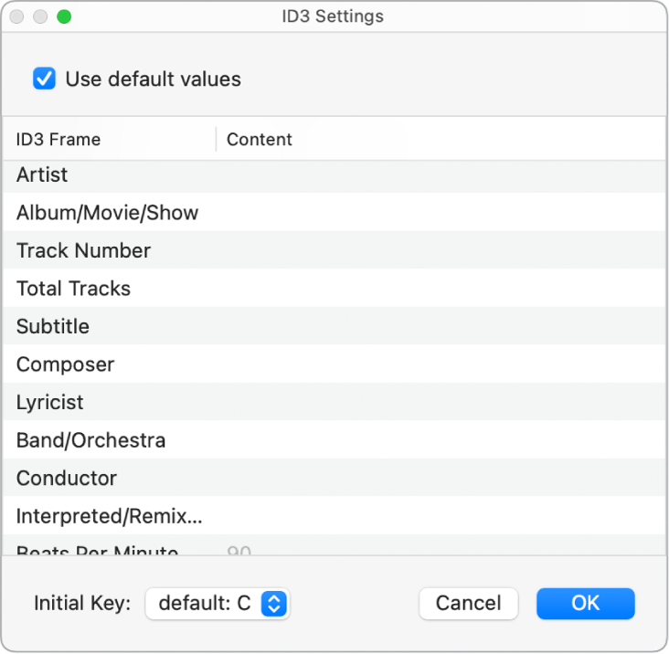 Figure. ID3 Settings dialog.