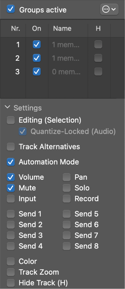 Figure. Group Settings window.