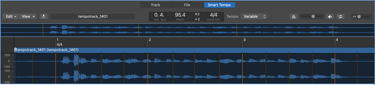 Figure. Smart Tempo Editor with audio file and one beat selected.