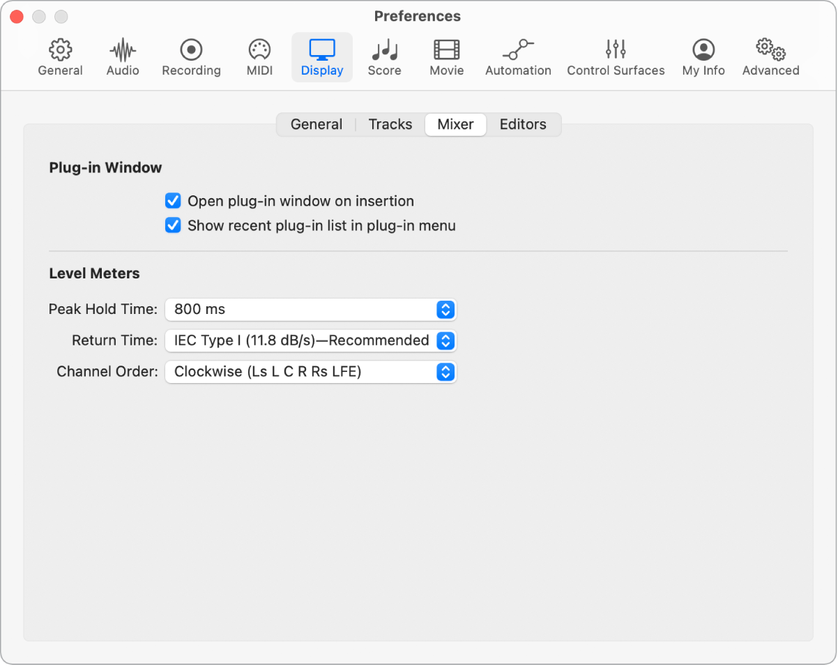 Figure. Mixer Display preferences.