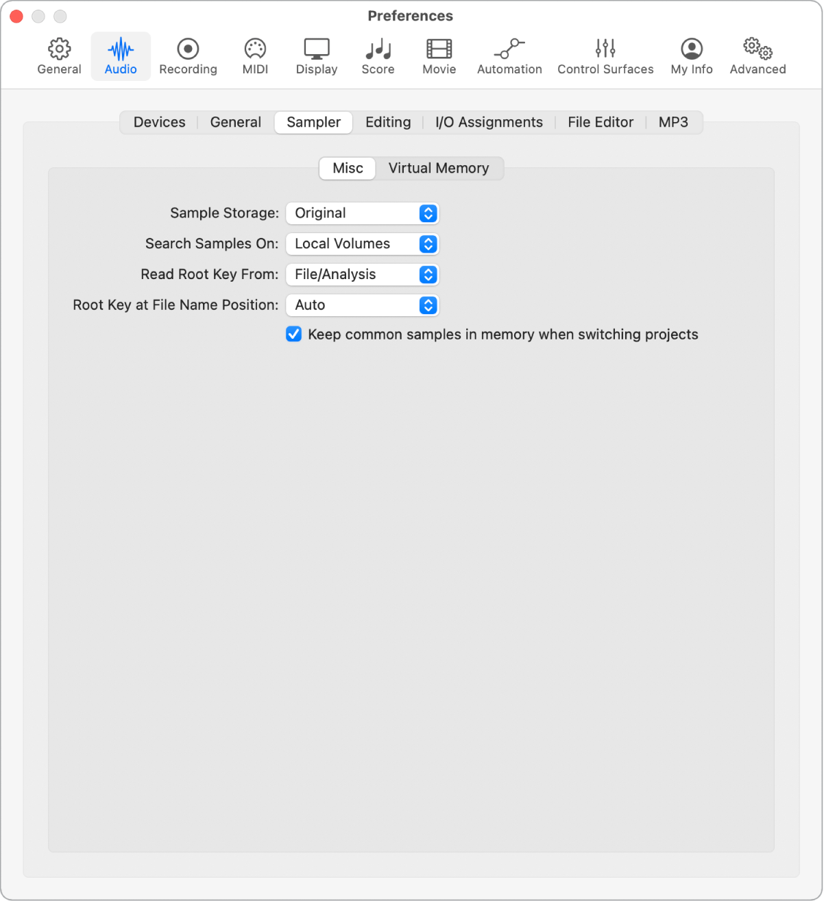 Figure. Sampler Misc preferences.