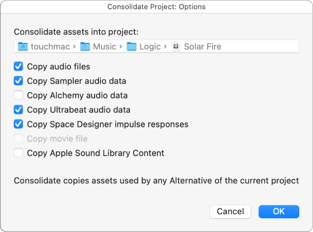 Figure. Consolidate Project dialog.