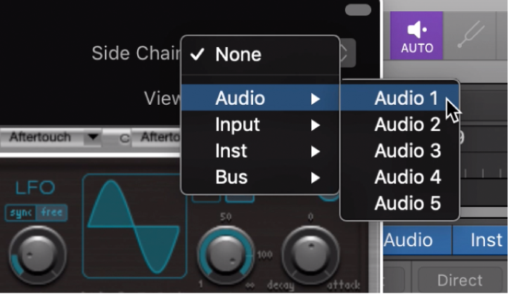 Figure. Side Chain source pop-up menu.