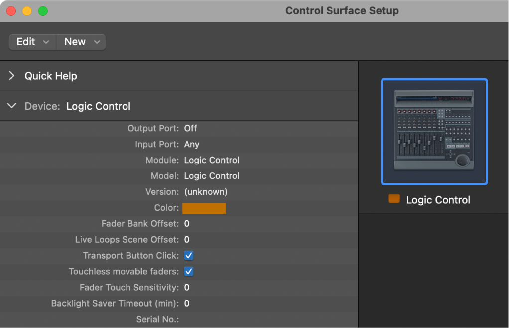 Figure. Picture of Device Parameters in Control Surfaces window.