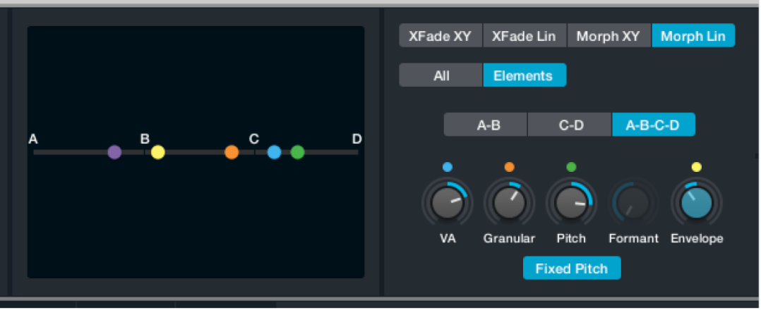 Figure. Morph Linear mode, showing individual element parameters.