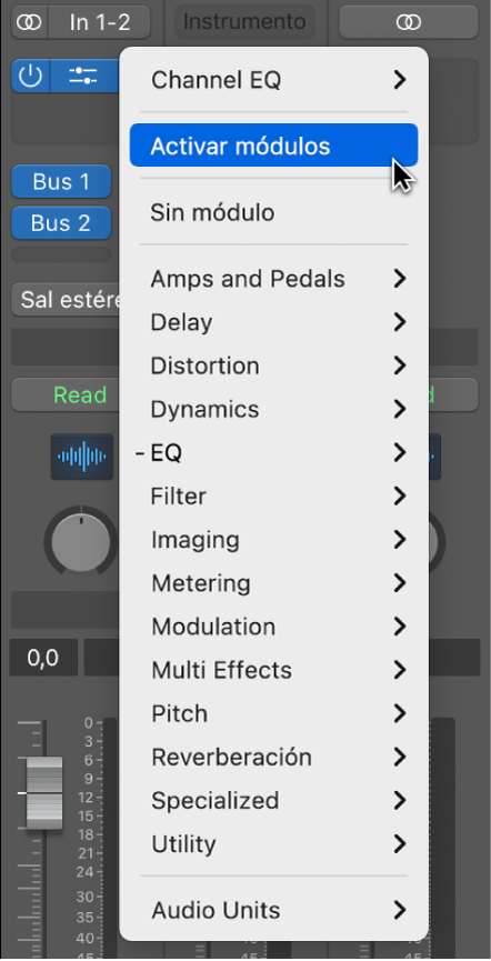 Ilustración. Comando de menú desplegable “Activar módulos”.