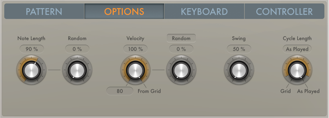 Figure. Paramètres des options d’Arpeggiator.