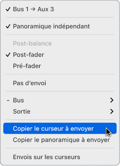 Figure. Commande Copier le curseur à envoyer.