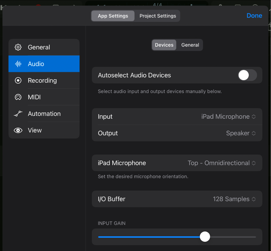 Figure. Devices Audio settings.