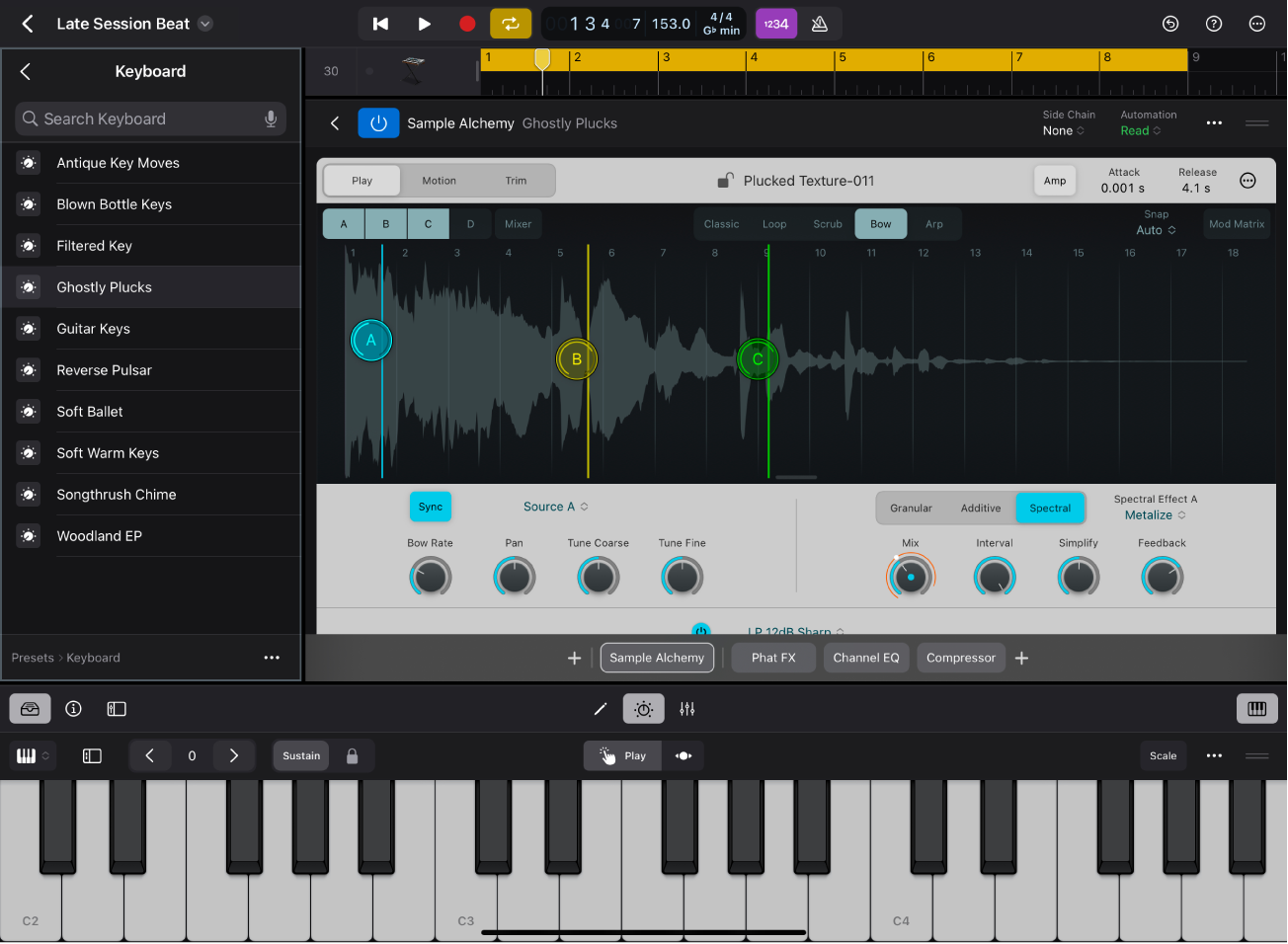 Figure. Logic Pro for iPad showing Samples view in the Browser.