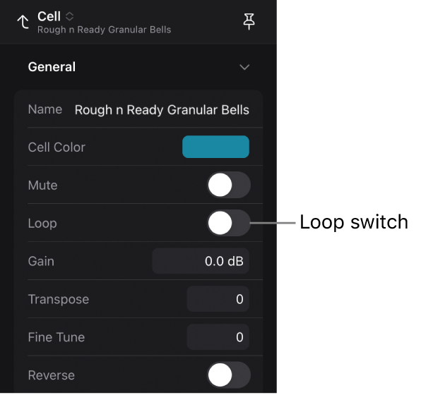 Figure. Loop switch in the Cell inspector.