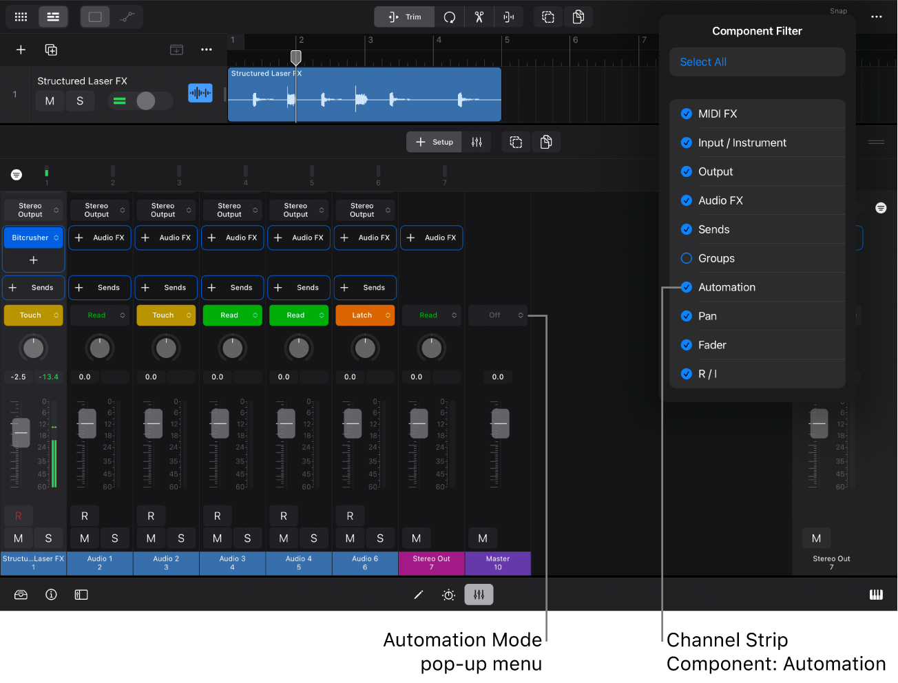 Figure. Automation Mode pop-up menu in the Mixer.