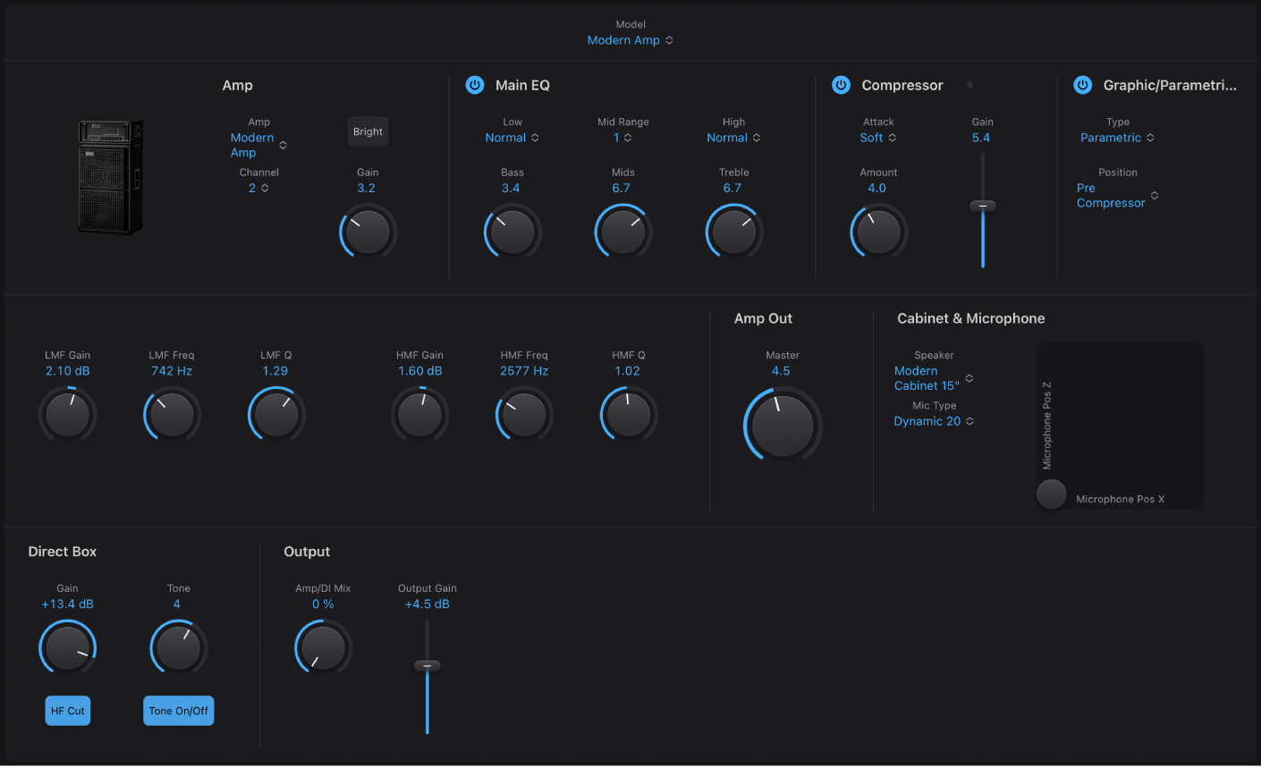 Figure. Bass Amp Designer window, showing main interface areas.