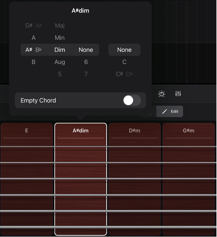 Figure. Editing chords in the Guitar Strips Play Surface.