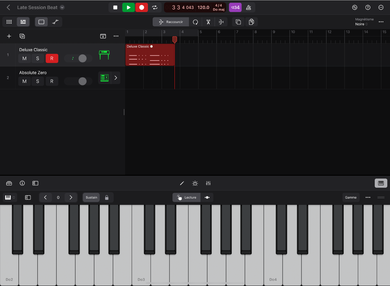 Figure. Enregistrement d'un instrument logiciel sur une piste d'instrument logiciel.