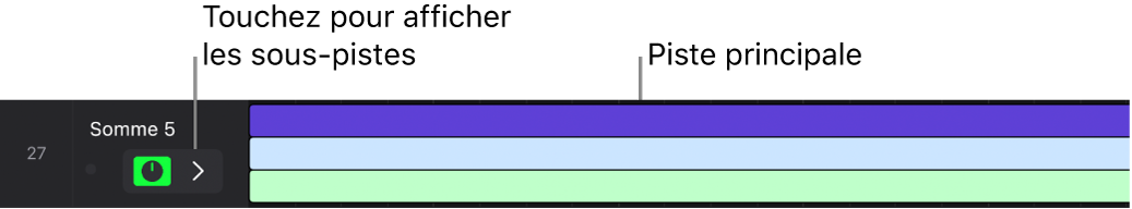 Figure. Pile de sommation montrant le triangle d’affichage dans l’en-tête de piste pour présenter les sous-pistes.