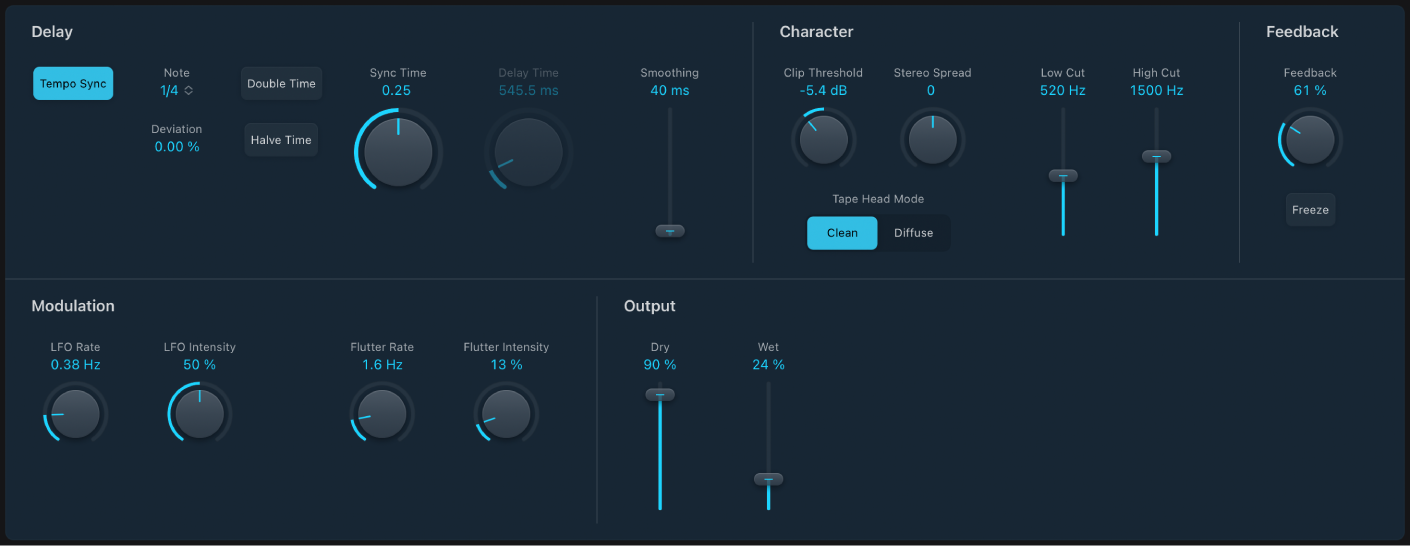 Figure. Fenêtre de l’effet Tape Delay.