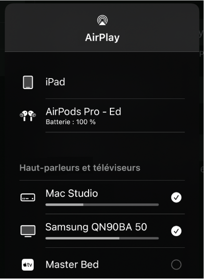 Figure. Zone de dialogue AirPlay.