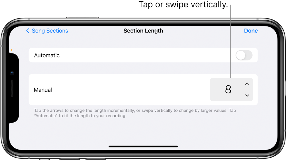 Controls for changing the length of a song section