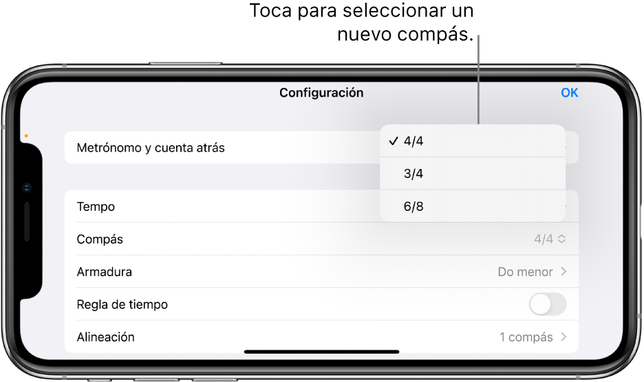 Controles de compás en la configuración de la canción