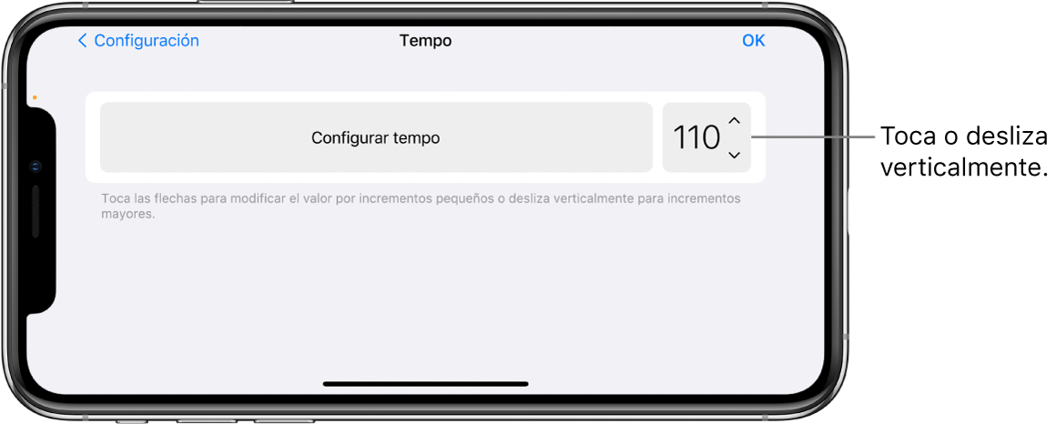 Controles de tempo en la configuración de la canción