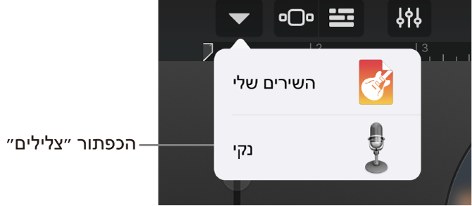 הכפתור ״צלילים״ בתצוגה ״סטודיו״