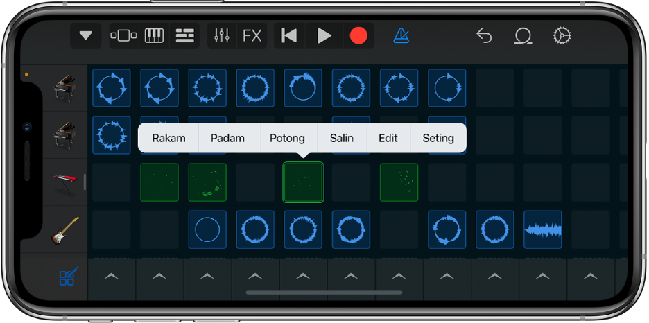 Rajah. Grid Live Loops dengan pengeditan sel diaktifkan.