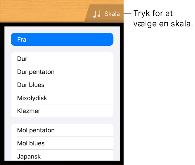 Knappen Skala til guitar og skalaliste