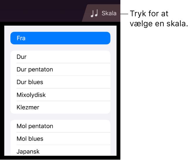 Knappen Skala til strygere og skalaliste