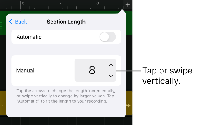 Controls for changing the length of a song section