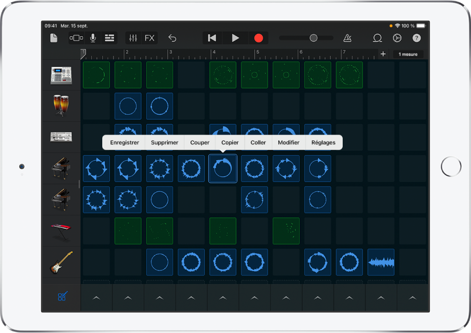 Illustration. Grille Live Loops avec la modification de cellules activée.