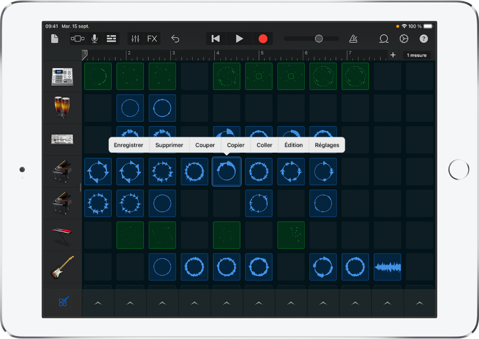 Illustration. Grille Live Loops avec la modification de cellules activée.