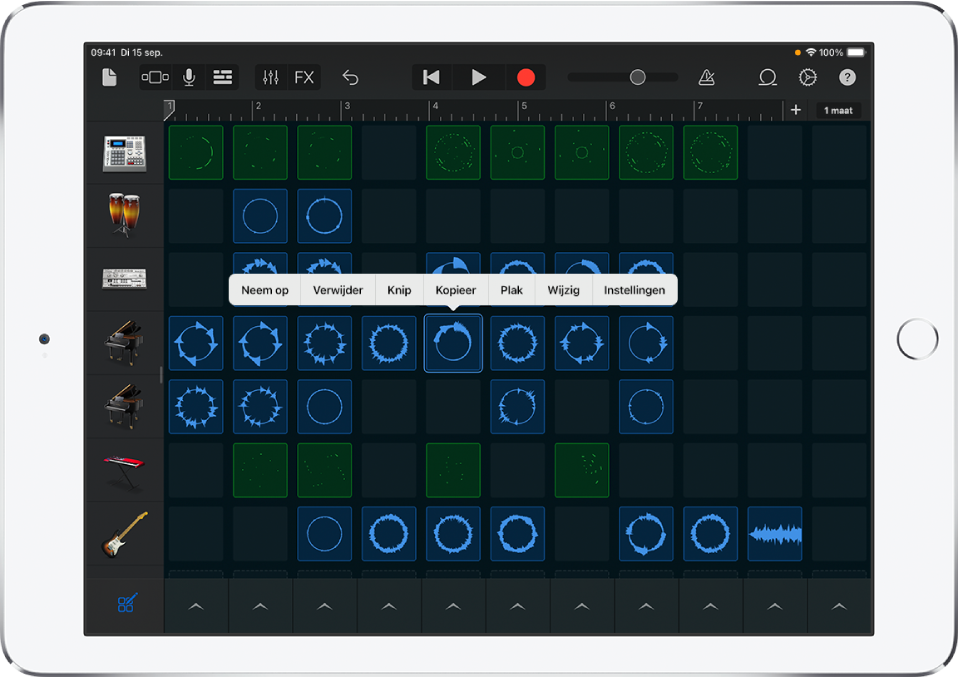 Afbeelding. Live Loops-raster met celbewerking ingeschakeld.